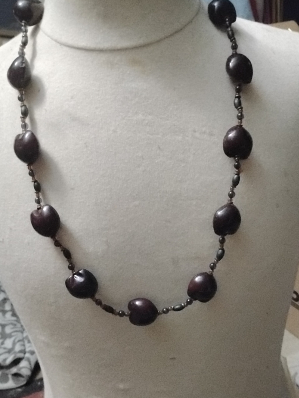 Brown Beaded Long Necklace , Aloha